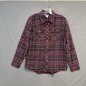 Duluth Trading Co. Flannel Shirt Men's M Burgundy Plaid Heavy Button Down